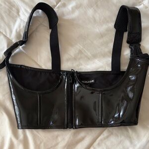 Dolls Kill Black Patent Front Zip Bustier Bra